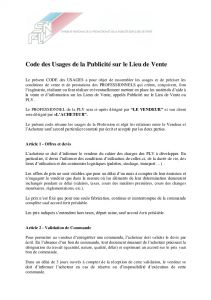 Code des Usages Publicit� Lieu de Vente - Extrait Popa�